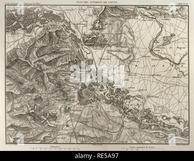 Carte de Napoléon. Environs de Vienne, en Autriche. Atlas de l'Histoire du Consulat et de l'Empire. Le consulat et l'Empire de la France sous Napoléon par Marie Joseph Louis Adolphe Thiers (1797-1877). Dessins par Dufour, gravures par Dyonnet. Édité à Paris, 1864. Banque D'Images