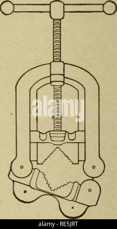 . Beurre de fabrique de décisions. Le beurre. Fig.88.-alligator réglable clé. Les joints du tuyau, comme les syndicats, devraient être équipés de gaz arc-en-ciel- kets à qui un peu de graphite ou craie est ajoutée pour empêcher leur coller aux joints. Des tuyaux qui doivent être fréquemment démontés doivent être joints. Ces mettra fin à l'utilisation de joints qui sont inquiétants dans de tels cas. Raccords à vapeur. L'utilisation des raccords pour un demi à deux tuyaux de 81 cm devrait toujours être à portée de main. Le necessarv sont raccords coudes, nip- ples, bagues, tees (Ts), les bouchons. Fig. 89.-vice, contre-écrous, raccords, coupleurs, la réduction et l'ONU Banque D'Images