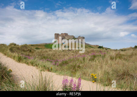 Château de Bamburgh, des dunes de sable, Bamburgh Northumberland, England, United Kingdom Banque D'Images