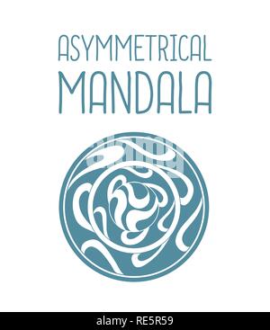 Mandala bleu asymétrique avec gouttes dans un cercle forme géométrique. Logo simple pour l'école de yoga Illustration de Vecteur