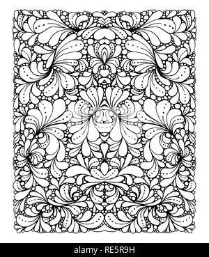 La conception de pages de coloriage avec modèle. Parure ethnique symétrique. Vector illustration isolé dans doodle style. Chapeaux et écharpes ou design. Illustration de Vecteur