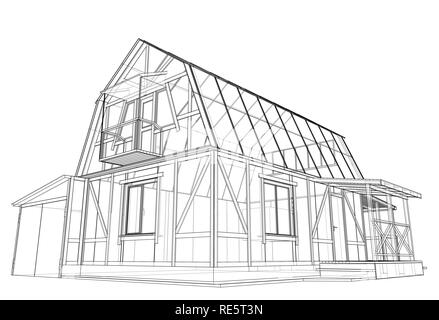 Maison privée esquisse. Le rendu 3D de vecteur Illustration de Vecteur