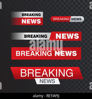Vecteur Tv bars, breaking news, vecteur, bannière bannière News TV en streaming pour la diffusion de l'illustration vidéo Banque D'Images