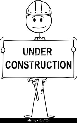 Caricature d'ouvrier ou de technicien en construction Holding Sign Illustration de Vecteur