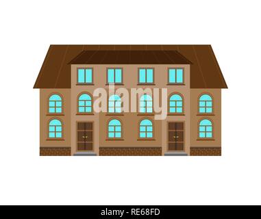 Simple image d'un bâtiment de deux étages avec un grenier et deux entrées Illustration de Vecteur