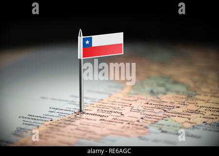 Le Chili a marqué avec un drapeau sur la carte Banque D'Images