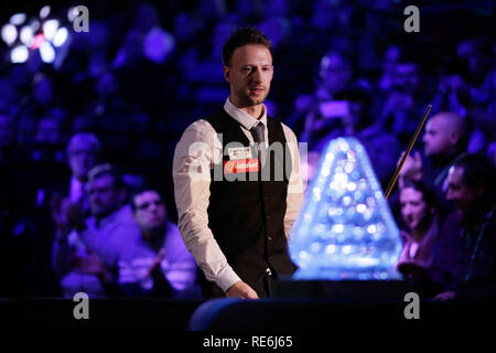 Londres, Royaume-Uni. 20 Jan, 2019. Judd Trump d'Angleterre arrive pour son dernier match contre Ronnie O'Sullivan, de l'Angleterre au Snooker Masters 2019 à l'Alexandra Palace à Londres, Angleterre le 20 janvier 2019. Crédit : Tim Irlande/Xinhua/Alamy Live News Banque D'Images