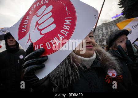 Moscou, Russie. 20 janvier, 2019 : quelques centaines de manifestants d'extrême gauche organiser une manifestation dans le centre de Moscou contre transfert du contrôle des îles Kouriles pour JapanCredit : Nikolay Vinokourov/Alamy Live News Banque D'Images