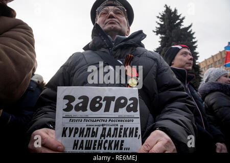 Moscou, Russie. 20 janvier, 2019 : Des centaines de Russes fréquentent rally dans le centre de Moscou pour défendre la propriété du territoire contesté avant de Shinzo Abe au sommet de Moscou Crédit : Nikolay Vinokourov/Alamy Live News Banque D'Images