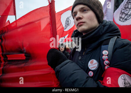 Moscou, Russie. 20 janvier, 2019 : les militants des mouvements Nazbols prendre part à un rassemblement contre la remise des îles Kouriles au Japon Crédit : Nikolay Vinokourov/Alamy Live News Banque D'Images