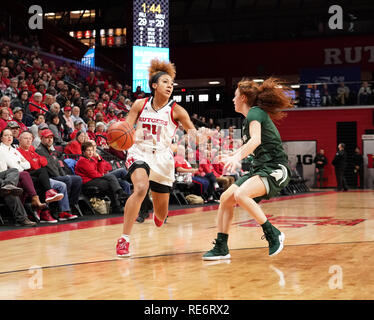 New Jersey, USA. 20 Jan, 2019. Scarlet Knights Rutgers ARELLA GUIRANTES garde (24) disques durs pour le panier à l'encontre de la Michigan State Spartans dans un jeu à la Rutgers Athletic Center. Crédit : Joel Plummer/ZUMA/Alamy Fil Live News Banque D'Images