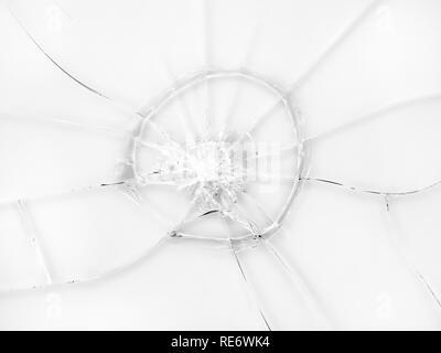 La texture de verre fissuré sur fond blanc. Effet de verre craquelé réalistes isolées. Banque D'Images