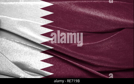 Drapeau réaliste du Qatar sur la surface d'un tissu. Parfait pour les fins de l'arrière-plan ou de texture. Banque D'Images