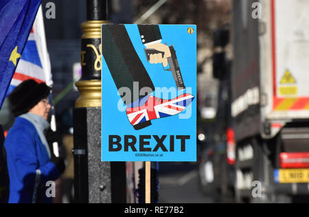 Un Brexit signer au bord de la route à l'extérieur du parlement britannique de Westminster, Londres, Royaume-Uni. Janvier 2019 Banque D'Images