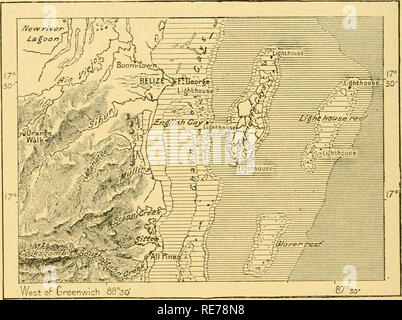 . La terre et ses habitants ... La géographie. 198 IvIEXlCO, AMÉRIQUE CENTRALE, ANTILLES. c'est tout à fait impossible de soulever des récoltes sur le terrain marécageux ou inondés dans le neigbbourhood, et Belize anciennement a attiré près de toutes ses dispositions à partir de Mexico au Yucatan, où ils ont été transmis par la baie de Chetumal. Mais depuis la destruction de ce lieu, les fournitures sont tirées de diverses parties de la côte est, et surtout des États-Unis à travers le golfe du Mexique. Bien qu'entouré par les rivières, le Belize n'est pas en mesure de se procurer toute l'eau même de la Mopan, et est fournie par des citernes. Mais alors que le Banque D'Images