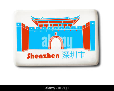 Shenzhen (Chine) aimant de réfrigérateur souvenir isolé sur fond blanc Banque D'Images
