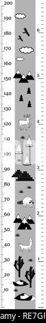 Hauteur du vecteur graphique dans un style scandinave minimaliste. Mur de compteur ou la hauteur de mètre, pouce centimètre et échelle. Noir et blanc. Illustration de Vecteur