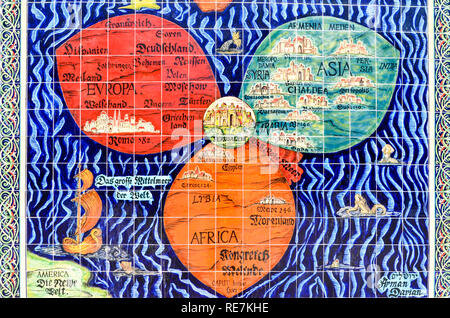 Bunting's cloverleaf carte du monde, avec Jérusalem au centre, vu sur une mosaïque à Jérusalem même Banque D'Images