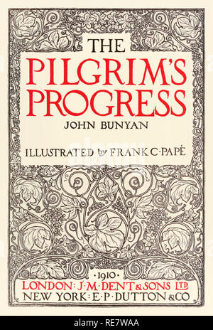 Page de titre de "The Pilgrim's Progress' de John Bunyan (1628-1688) conçu par Frank C. Papé (1878-1972) et publié par J. M. Dent en 1910. Voir plus d'informations ci-dessous. Banque D'Images