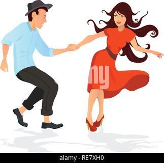 Couple dancing swing, rock ou le lindy hop. Illustration de Vecteur