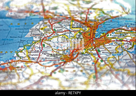 Choisies, ville de Belfast sur une carte papier Banque D'Images