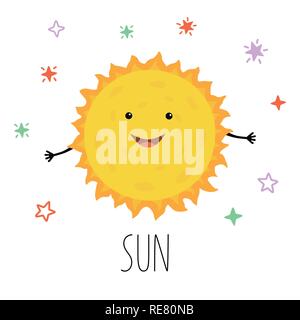 Cute Soleil. Vector illustration pour les enfants isolés sur fond blanc . Illustration de Vecteur