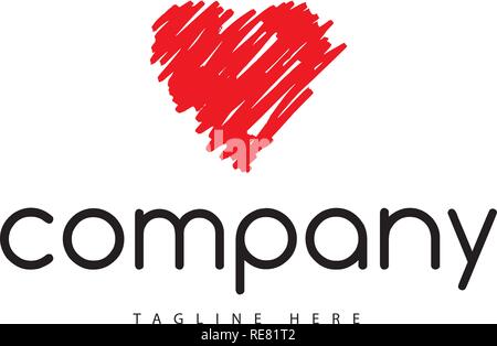 Image abstraite d'un cœur rouge dessiné à la main. Illustration de Vecteur