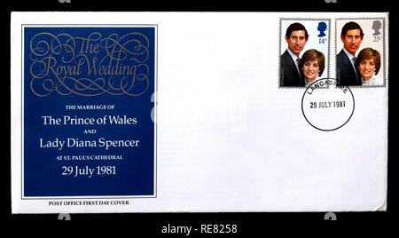 Enveloppe premier jour 1981 Royaume-Uni marraige du Prince Charles de Lady Diana Spencer. Banque D'Images