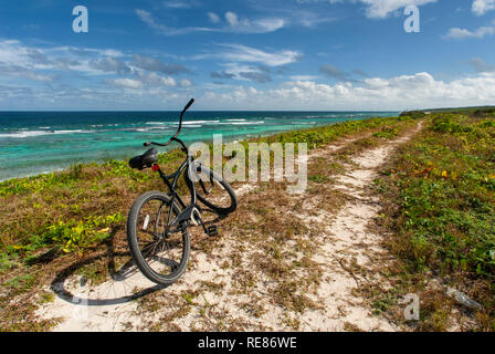 Cat Island, Bahamas. Plage de l'Est (Région Atlantique) Pine Bay, Cat Island. Le vélo est le meilleur moyen de voir l'île. Banque D'Images