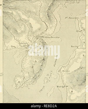 . La terre et ses habitants ... La géographie. TOPOGEAPHY DES PHILIPPINES. 267 Les deux rives sont bordées par une forêt vierge, interrompu seulement par quelques village- clair et leurs plantations de cacao-écrou. Ici et là se produire falaises pittoresques percé par les insulaires où grottes anciennement déposé leurs morts. Dans les environs de Basey sur le côté en face de la ville de Tacloban Samar plante toxique connu comme Saint Fig. 117.Ilo-Ilo GTnMAEA de Détroit et.s. L'échelle 1 : 650 000.. I22Â°50- Lasborbreenwicn ig3' profondeurs. 0à5 brasses. 5 à 100 brasses. 100 brasses et vers le haut. - 12 milles. Ignace' [bean Strychno Banque D'Images