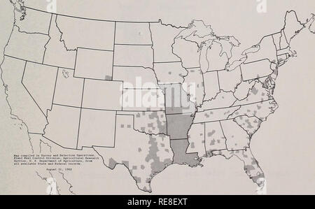 . Rapport d'insectes économique coopérative. Le contrôle des insectes ravageurs United States périodiques. - 1065 - L'ÉTAT DE CERTAINS INSECTES IMPORTANTS DANS L'UNITED STATES RICE STINK BUG (Oebalus pugnax pugnax (Fabricius)) L'importance économique : présent dans chaque État producteur de riz à l'exception de la Californie, le riz stink bug par an entraîne une réduction du rendement et réduit la qualité de certains des riz cultivés dans l'Arkansas, de la Louisiane et du Texas. Les nymphes et les adultes de blesser le riz. Quand le riz est dans le lait, l'insecte peut aspirer le contenu entier, laissant un tégument vide. De Grains de riz dans la pâte étape que Banque D'Images