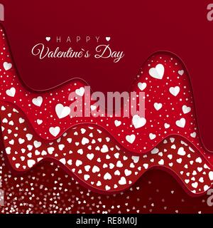 Happy Valentines Day carte de vœux. Couches rouge avec différents éléments décoratifs. Le blanc du papier Coeurs. Le désherbage romantique Design. Vector illustration Illustration de Vecteur