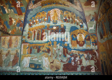 Jugement dernier représenté dans la fresque de l'icône russe peintres Gury Nikitin et Sila Savin (1680) dans la galerie ouest (papert) de l'Église du prophète Élie à Iaroslavl, Russie. Banque D'Images