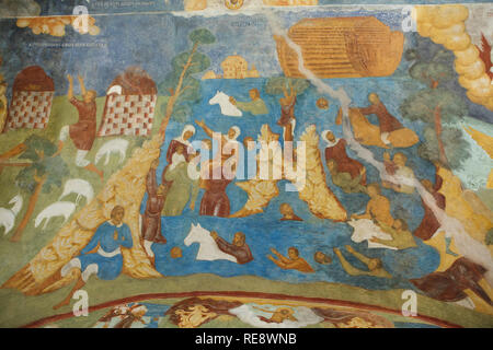 L'Arche de Noé et le déluge décrit dans la fresque de l'icône russe peintres Gury Nikitin et Sila Savin (1680) à la tribune nord (papert) de l'Église du prophète Élie à Iaroslavl, Russie. Banque D'Images