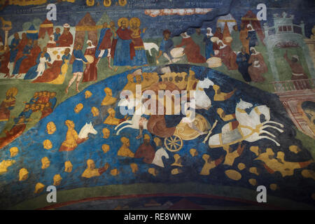 Traversée de la Mer Rouge. Fresque de l'icône russe peintres Gury Nikitin et Sila Savin (1680) dans la galerie ouest (papert) de l'Église du prophète Élie à Iaroslavl, Russie. Banque D'Images