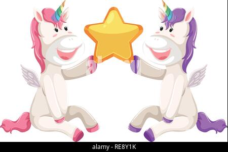 Heureux holding unicorn star illustration Illustration de Vecteur