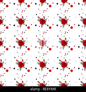 Modèle transparent floral, roses rouges sur fond blanc. Imprimé floral élégant, vector illustration eps10 Illustration de Vecteur