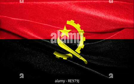 Drapeau réaliste d'Angola sur la surface d'un tissu. Parfait pour les fins de l'arrière-plan ou de texture. Banque D'Images
