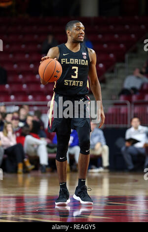 Conte Forum. 20 Jan, 2019. MA, USA, Florida State Seminoles Trent garde Forrest (3) avec la balle pendant le jeu de basket-ball de NCAA entre Florida State Seminoles et Boston College Eagles à Conte Forum. Boston College a gagné 87-82. Anthony Nesmith/CSM/Alamy Live News Banque D'Images