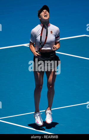 Melbourne, Australie. 21 Jan, 2019. Elina Svitolina de l'Ukraine célèbre après le féminin 4ème match contre Madison Keys des États-Unis à l'Open d'Australie 2019 à Melbourne, Australie, le 21 janvier 2019. Elina Svitolina a gagné 2-1. Credit : Bai Xue/Xinhua/Alamy Live News Banque D'Images