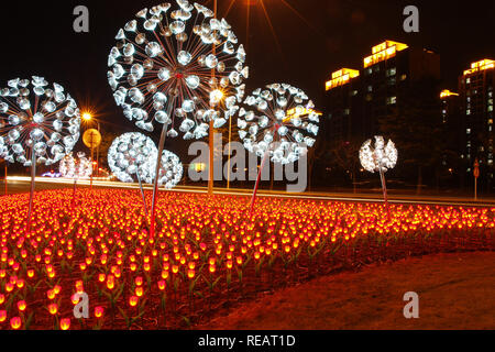 Rongcheng, Rongcheng, Chine. 21 Jan, 2019. Weihai, CHINE-Des milliers de lampes en forme de tulipe peut être vu dans l'ChinaÃ Rongcheng¢â€ La province de Shandong. Crédit : SIPA Asie/ZUMA/Alamy Fil Live News Banque D'Images