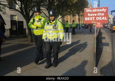 London UK. 21 janvier 2019. Des agents de police de Westminster le jour premier ministre Theresa peut se prépare à livrer son Brexit Plan B au Parlement Banque D'Images