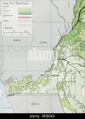 . L'Atlas de conservation des forêts tropicales : l'Afrique. Le Zaïre. 278. Veuillez noter que ces images sont extraites de la page numérisée des images qui peuvent avoir été retouchées numériquement pour plus de lisibilité - coloration et l'aspect de ces illustrations ne peut pas parfaitement ressembler à l'œuvre originale.. Sayer, J. A. , Harcourt, C. S. , Collins, N. M.. L'UICN Banque D'Images