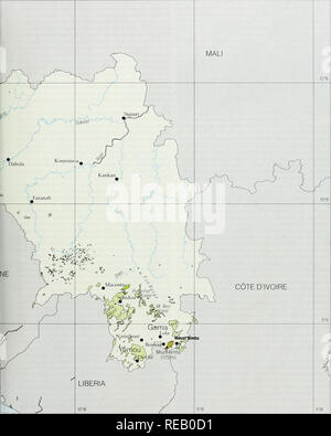 . L'Atlas de conservation des forêts tropicales : l'Afrique. La guinée. 195. Veuillez noter que ces images sont extraites de la page numérisée des images qui peuvent avoir été retouchées numériquement pour plus de lisibilité - coloration et l'aspect de ces illustrations ne peut pas parfaitement ressembler à l'œuvre originale.. Sayer, J. A. , Harcourt, C. S. , Collins, N. M.. L'UICN Banque D'Images