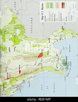 . L'Atlas de conservation des forêts tropicales : l'Asie et le Pacifique. Birmanie (Myanmar). 105. Veuillez noter que ces images sont extraites de la page numérisée des images qui peuvent avoir été retouchées numériquement pour plus de lisibilité - coloration et l'aspect de ces illustrations ne peut pas parfaitement ressembler à l'œuvre originale.. Collins, N. M. , Sayer, J. A. , Whitmore, T. C.. L'UICN Banque D'Images