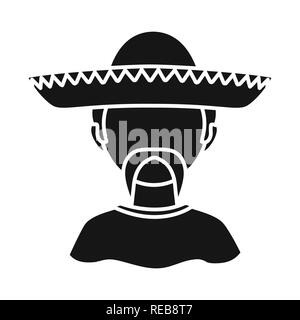 Sombrero mexicain,coiffure,moustache, chapeau,homme,national,costumes,poncho,course,pays,Identité,user,avatar,imitateur,personnage,personne,résident,Culture,set,icône,,illustration,collection,isolé,design,graphisme,élément,signer,Black,simple, vecteurs vecteur , Illustration de Vecteur