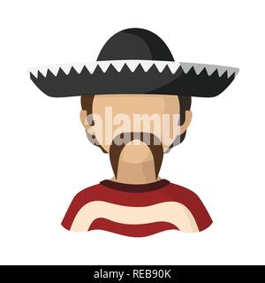 Sombrero mexicain,coiffure,moustache, chapeau,homme,national,costumes,poncho,course,pays,Identité,user,avatar,imitateur,personnage,personne,résident,Culture,set,icône,,illustration,collection,isolé,design,graphisme,élément signe,caricature,couleur,vecteurs vecteur, , Illustration de Vecteur