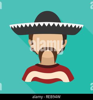 Sombrero mexicain,coiffure,moustache, chapeau,homme,national,costumes,poncho,course,pays,Identité,user,avatar,imitateur,personnage,personne,résident,Culture,set,icône,,illustration,collection,isolé,design,graphisme,élément signe,télévision,,ombre, vecteurs vecteur , Illustration de Vecteur