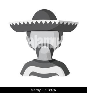 Sombrero mexicain,coiffure,moustache, chapeau,homme,national,costumes,poncho,course,pays,Identité,user,avatar,imitateur,personnage,personne,résident,Culture,set,icône,,illustration,collection,isolé,design,graphisme,élément,signer,gris,mono, vecteurs vecteur , Illustration de Vecteur