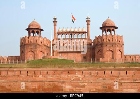 La porte de Lahore, le Fort Rouge, Chandni Chowk, Delhi, Inde Banque D'Images